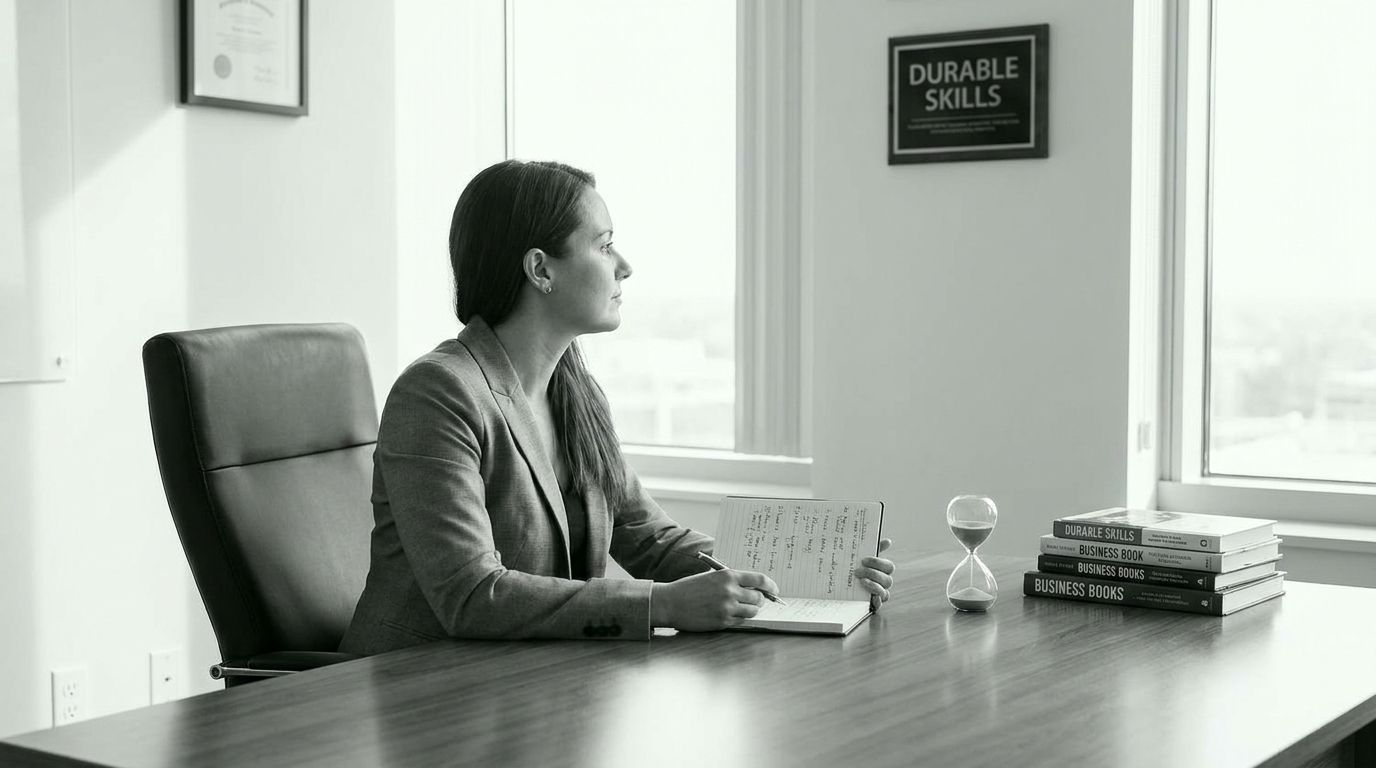 Professional reviewing career strategy notes across consulting, operations, and capital roles